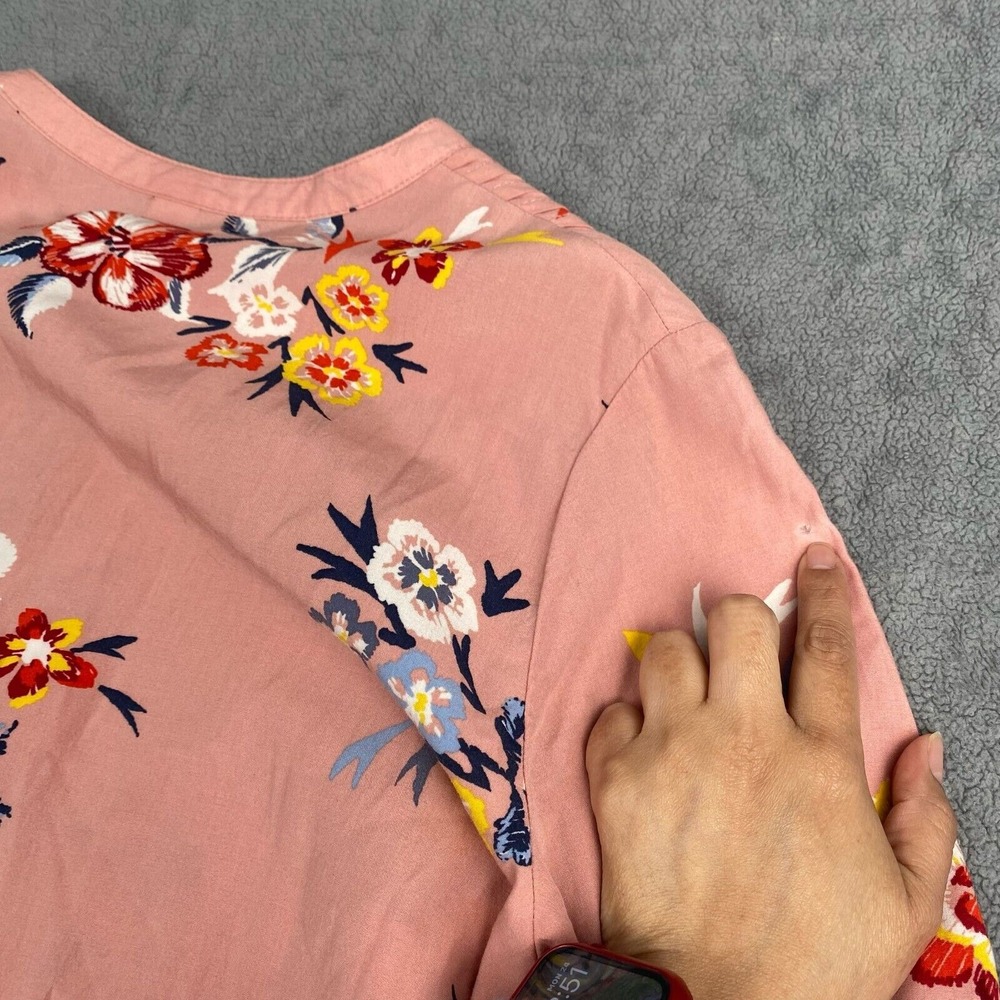 Old Navy Women's  Blush Pink Floral Blous‎ Large Long Sleeve Bow Neck Pleat - Picture 13 of 15